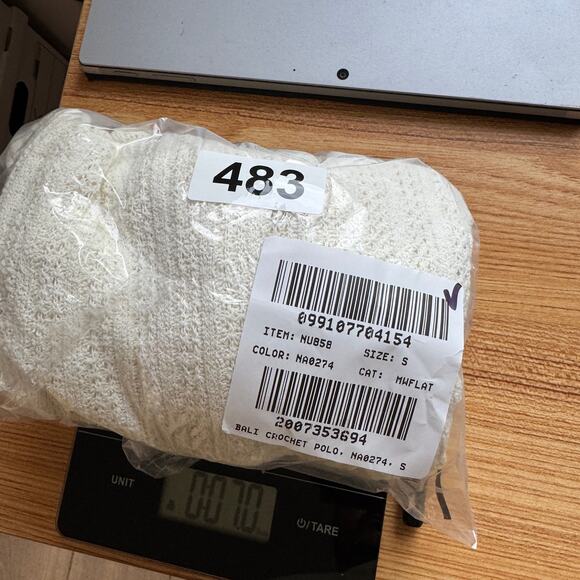 Madewell Crochet-Knit V-Neck Sweater Tee SZ S Vintage Ivory Short Sleeve Stretch - Picture 8 of 8